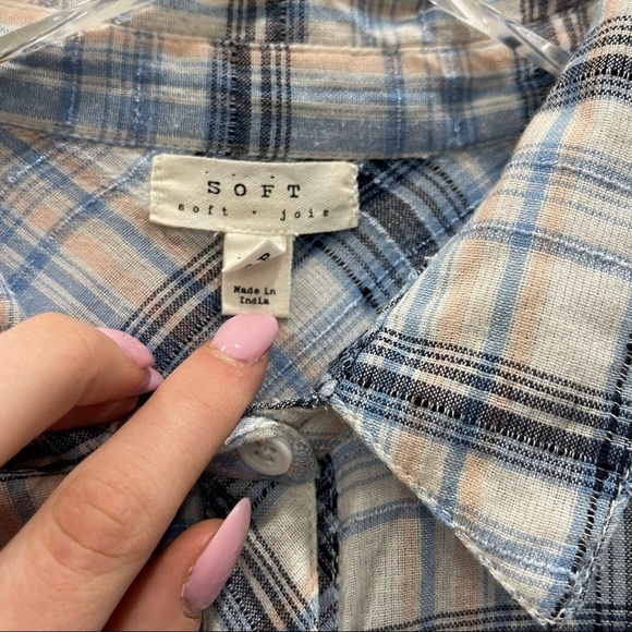 Soft Joie Plaid Button Up Shirt Lightweight XS Blue Black Textured - Picture 6 of 14